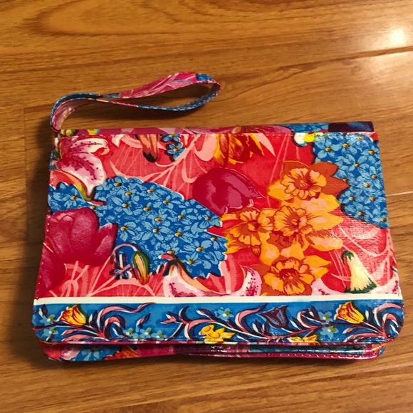 Mary Jane Bags Oilcloth Bag Clutch 3D Bow Detail Floral Fuchsia Wristlet - Picture 12 of 14